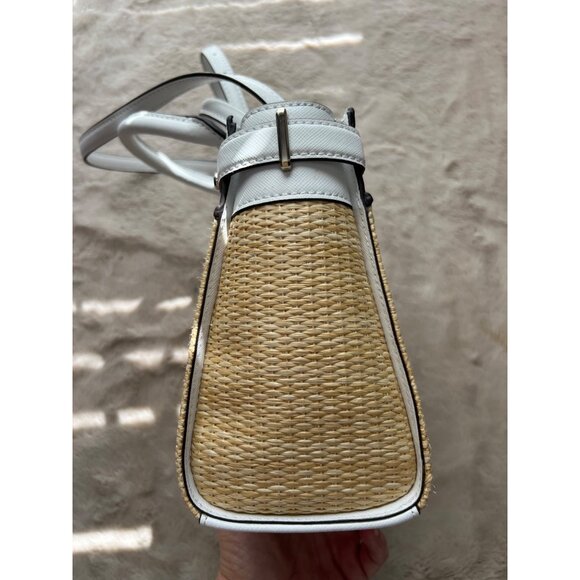 Kate Spade New York Wicker & White Leather Small Satchel Crossbody Bag - Picture 7 of 14